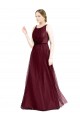 Boat Neck Long Tulle Burgundy Sleeveless Semi Formal Evening Dress / Bridesmaid Dress Victoria