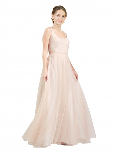 Scoop Neck Long Tulle Pink Sleeveless Semi Formal Evening Dress / Bridesmaid Dress Victoria
