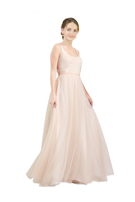 Scoop Neck Long Tulle Pink Sleeveless Semi Formal Evening Dress / Bridesmaid Dress Victoria