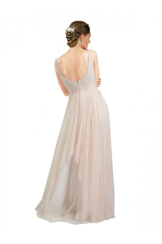 Scoop Neck Long Tulle Pink Sleeveless Semi Formal Evening Dress / Bridesmaid Dress Victoria