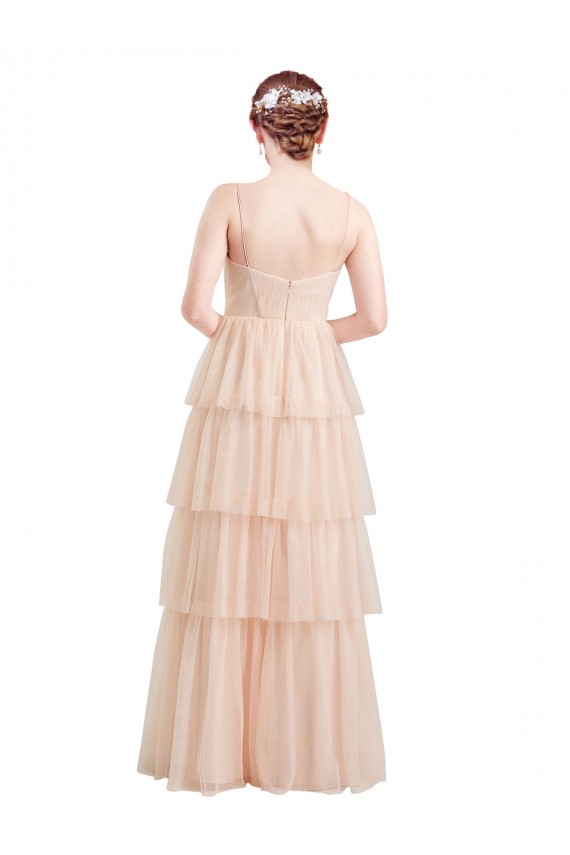 V-Neck Long Tulle Pink Sleeveless Semi Formal Evening Dress / Bridesmaid Dress Victoria
