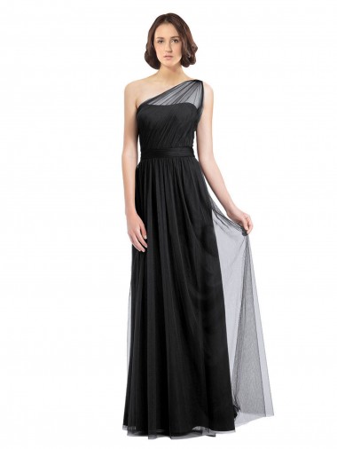 One Shoulder Long Tulle Black Sleeveless Bridesmaid Dress Victoria