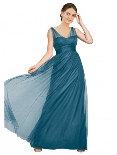 V-Neck Long Tulle Teal Green Sleeveless Bridesmaid Dress Victoria