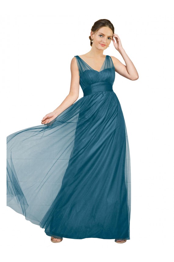 V-Neck Long Tulle Teal Green Sleeveless Bridesmaid Dress Victoria