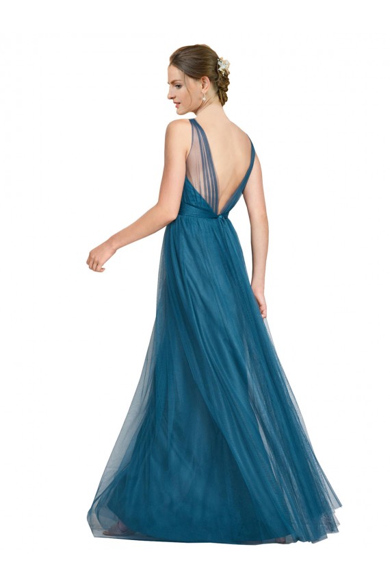 V-Neck Long Tulle Teal Green Sleeveless Bridesmaid Dress Victoria