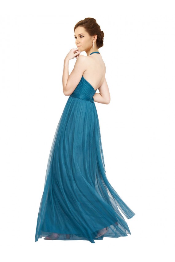 High Neck Long Tulle Teal Green Sleeveless Bridesmaid Dress Victoria