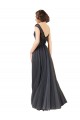 Bateau Neck Long Tulle & Lace Slate Grey Cap Sleeves Bridesmaid Dress Victoria
