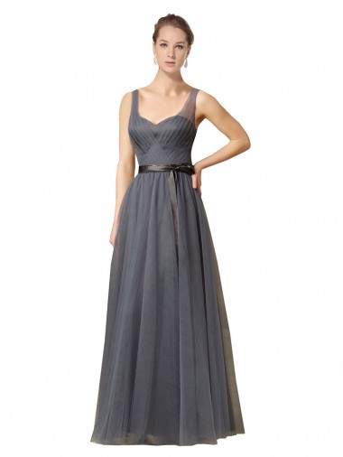 Sweetheart Long Tulle Slate Grey Sleeveless Formal Dress / Bridesmaid Dress Victoria