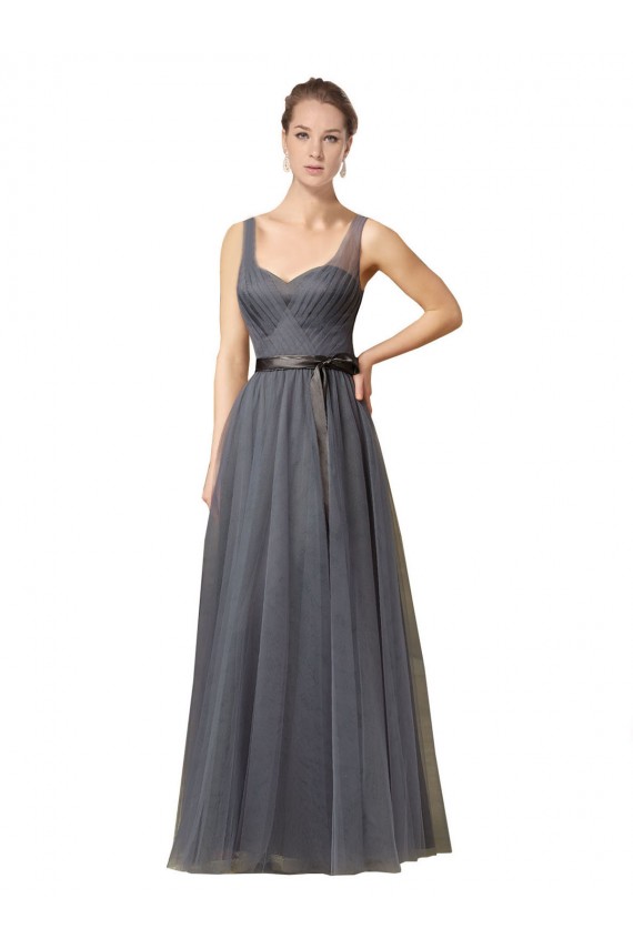 Sweetheart Long Tulle Slate Grey Sleeveless Formal Dress / Bridesmaid Dress Victoria