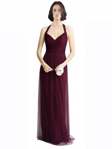 V-Neck Long Tulle Red Sleeveless Bridesmaid Dress / Evening Dress Victoria