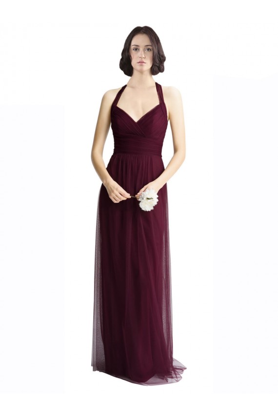 V-Neck Long Tulle Red Sleeveless Bridesmaid Dress / Evening Dress Victoria