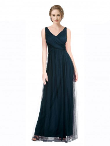 V-Neck Long Tulle Blue Sleeveless Bridesmaid Dress Victoria