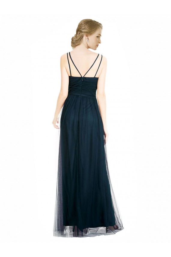 V-Neck Long Tulle Blue Sleeveless Bridesmaid Dress Victoria