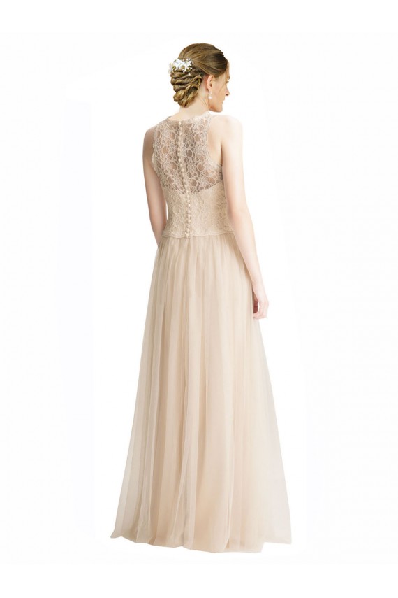 Illusion Neck Long Tulle & Lace Ivory Sleeveless Bridesmaid Dress Victoria