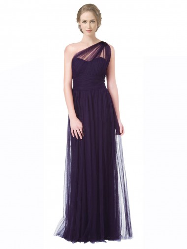 Sweetheart Long Tulle Plum Sleeveless Bridesmaid Dress Victoria