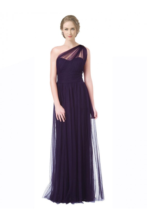 Sweetheart Long Tulle Plum Sleeveless Bridesmaid Dress Victoria