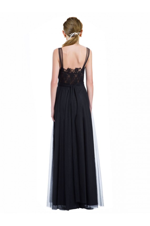Illusion Neck Long Tulle & Lace Black Sleeveless Bridesmaid Dress Victoria