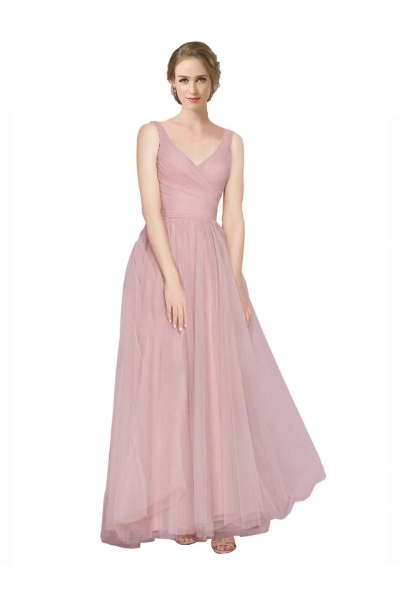 V-Neck Long Tulle Pink Sleeveless Bridesmaid Dress Victoria