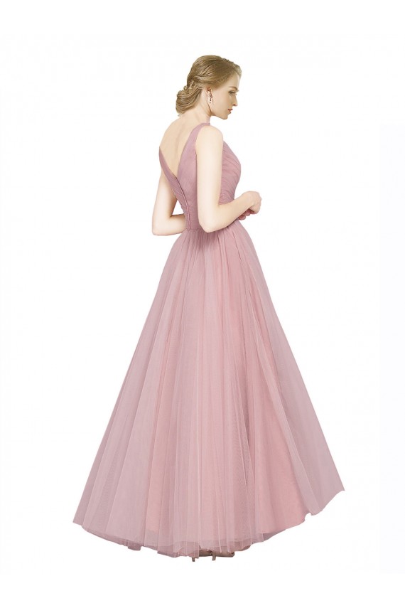 V-Neck Long Tulle Pink Sleeveless Bridesmaid Dress Victoria
