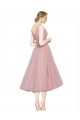 V-Neck Tea Length Tulle Pink Sleeveless Bridesmaid Dress Victoria