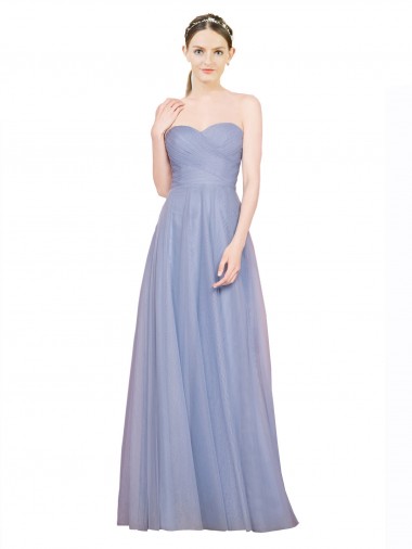 Strapless Long Tulle Light Sky Blue Sleeveless Formal Dress / Bridesmaid Dress Victoria
