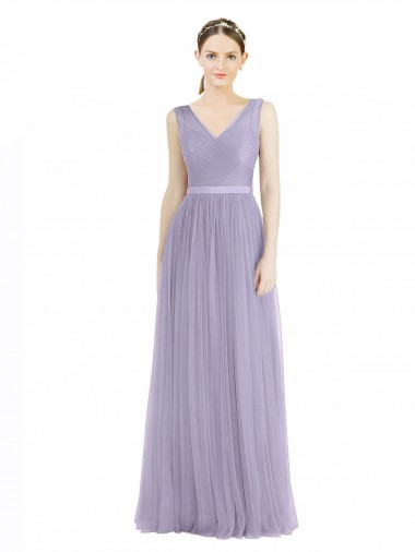 V-Neck Long Tulle Lilac Sleeveless Bridesmaid Dress Victoria