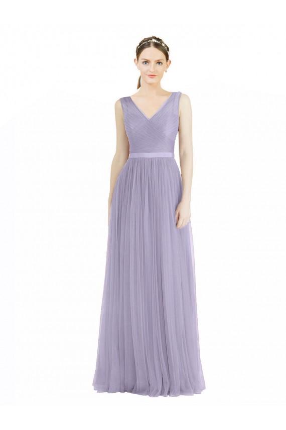 V-Neck Long Tulle Lilac Sleeveless Bridesmaid Dress Victoria