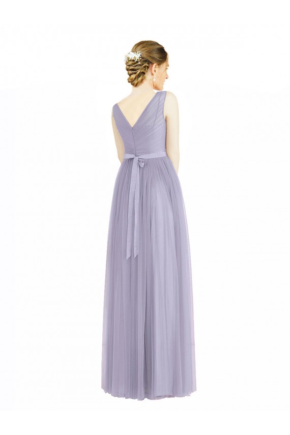 V-Neck Long Tulle Lilac Sleeveless Bridesmaid Dress Victoria