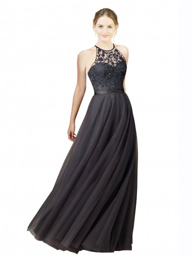 Sweetheart Long Tulle & Lace Slate Grey Sleeveless Bridesmaid Dress Victoria