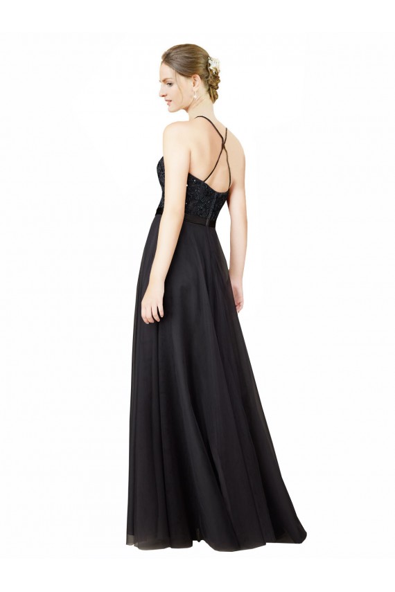 Sweetheart Long Tulle & Lace Slate Grey Sleeveless Bridesmaid Dress Victoria