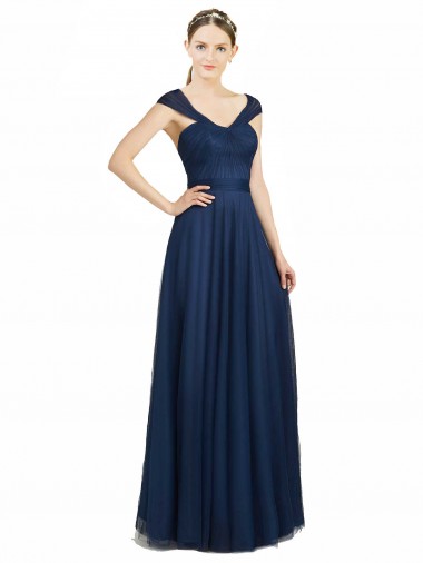 Sweetheart Long Tulle Dark Navy Sleeveless Bridesmaid Dress Victoria