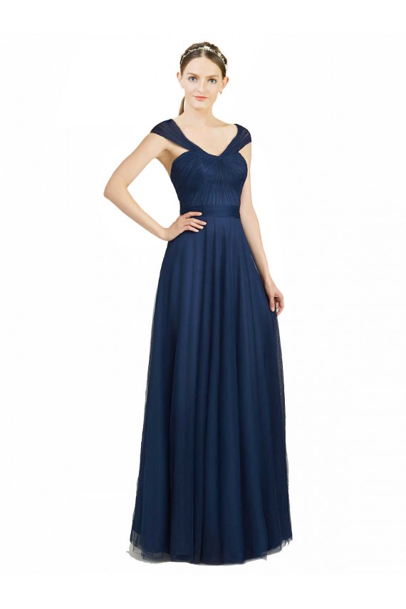 Sweetheart Long Tulle Dark Navy Sleeveless Bridesmaid Dress Victoria