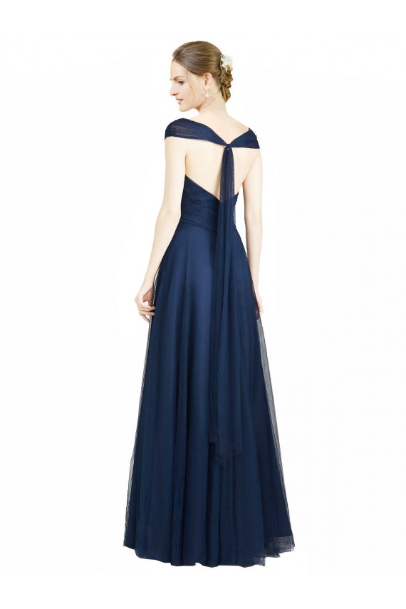 Sweetheart Long Tulle Dark Navy Sleeveless Bridesmaid Dress Victoria