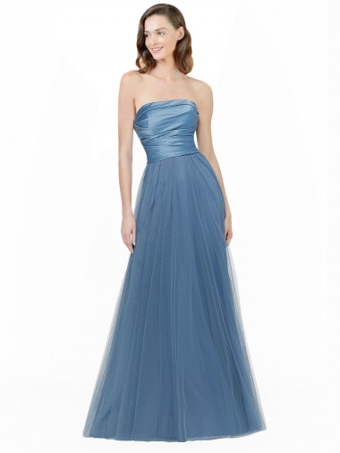 Strapless Long Satin & Tulle Sleeveless Bridesmaid Dress Victoria