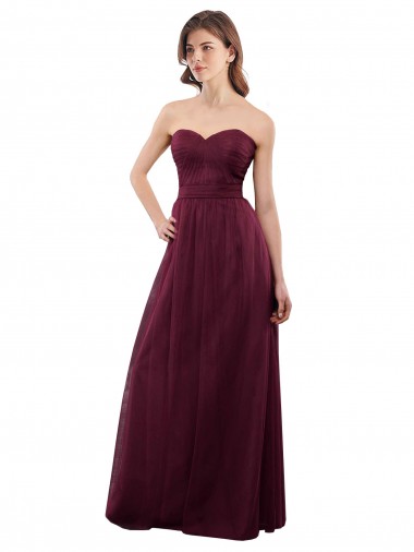 Strapless Long Tulle Burgundy Sleeveless Bridesmaid Dress Victoria