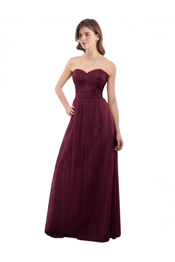 Strapless Long Tulle Burgundy Sleeveless Bridesmaid Dress Victoria
