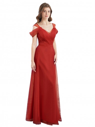 Sweetheart Long Tulle Red Cold Shoulder Formal Dress / Bridesmaid Dress Victoria