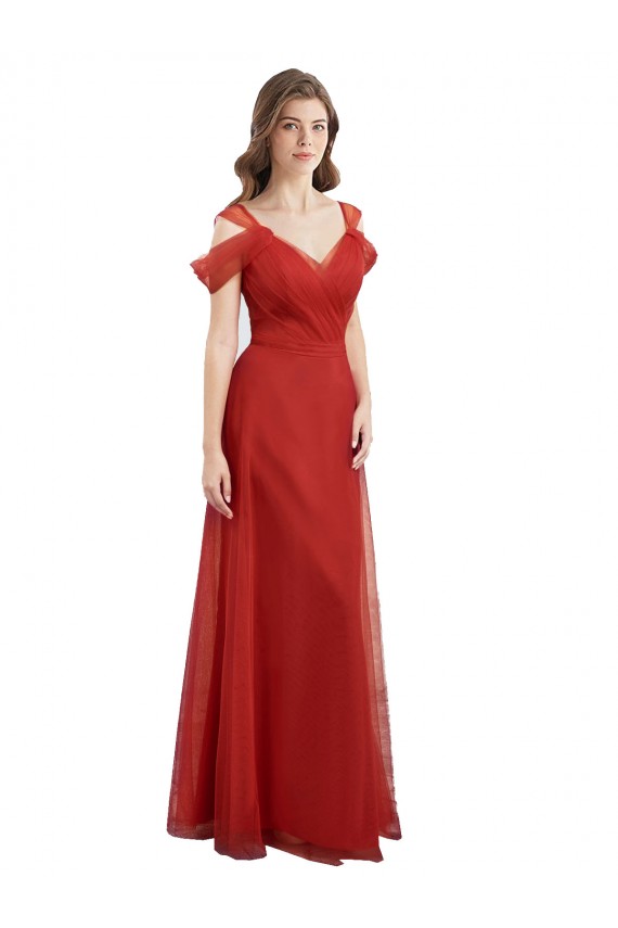 Sweetheart Long Tulle Red Cold Shoulder Formal Dress / Bridesmaid Dress Victoria