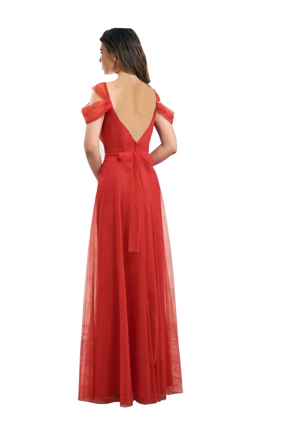 Sweetheart Long Tulle Red Cold Shoulder Formal Dress / Bridesmaid Dress Victoria