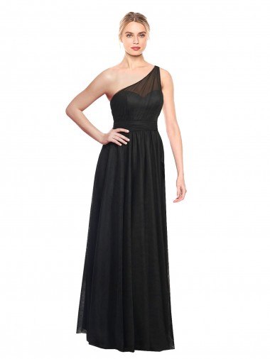 One Shoulder Long Tulle Black Sleeveless Bridesmaid Dress / Evening Dress Victoria