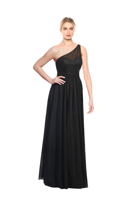 One Shoulder Long Tulle Black Sleeveless Bridesmaid Dress / Evening Dress Victoria