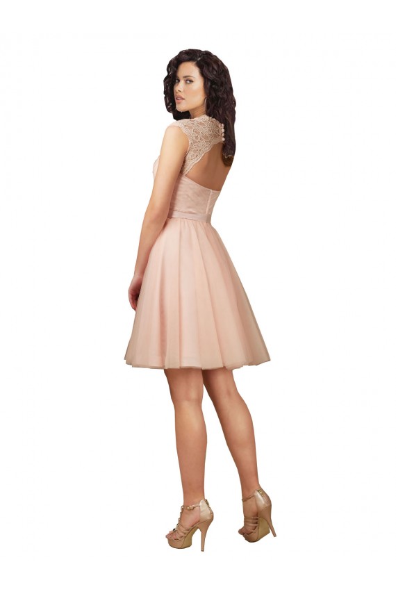 Sweetheart Knee Length Tulle & Lace Cap Sleeves Bridesmaid Dress Victoria