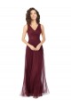 V-Neck Long Tulle Burgundy Gold Sleeveless Bridesmaid Dress Victoria