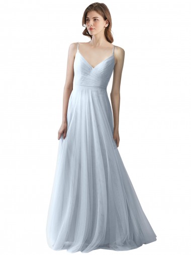 V-Neck Long Soft Tulle Light Sky Blue Sleeveless Bridesmaid Dress Victoria
