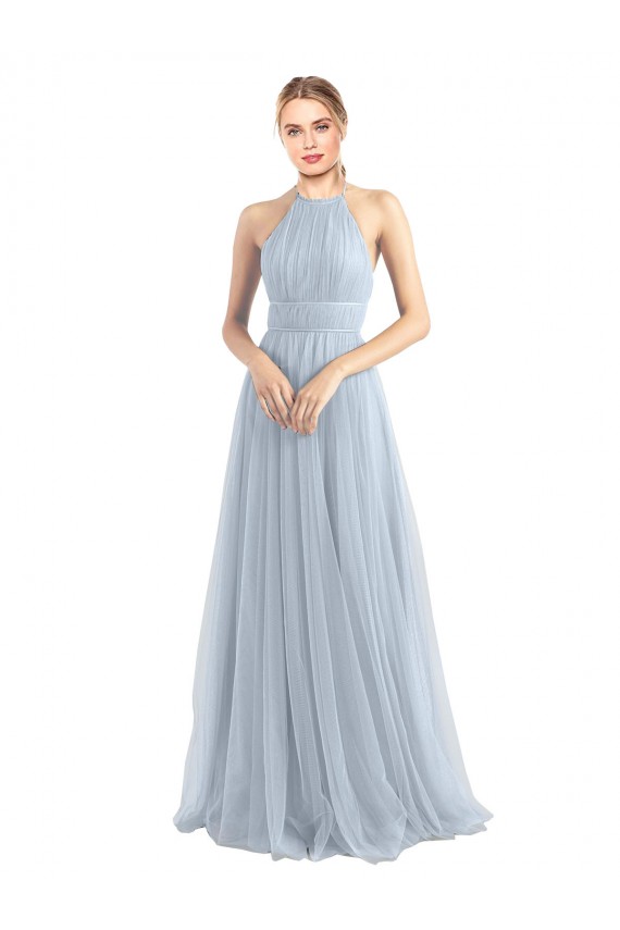 Halter Neck Long Tulle Light Sky Blue Sleeveless Bridesmaid Dress Victoria