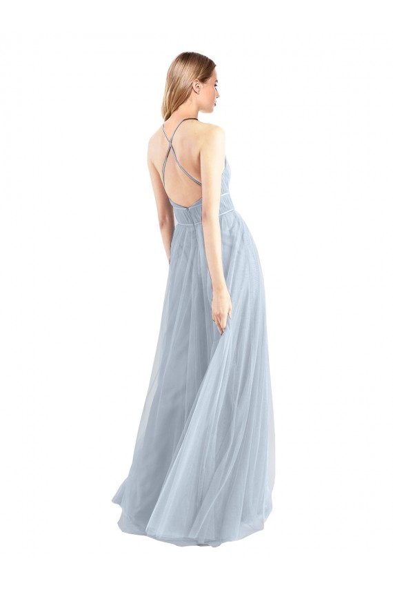 Halter Neck Long Tulle Light Sky Blue Sleeveless Bridesmaid Dress Victoria