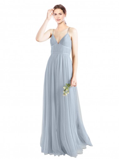 V-Neck Long Tulle Light Sky Blue Sleeveless Evening Dress / Bridesmaid Dress Victoria