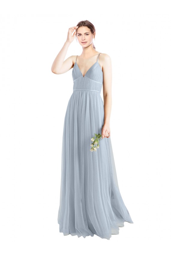 V-Neck Long Tulle Light Sky Blue Sleeveless Evening Dress / Bridesmaid Dress Victoria