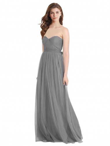Sweetheart Long Tulle Slate Grey Sleeveless Bridesmaid Gown Victoria