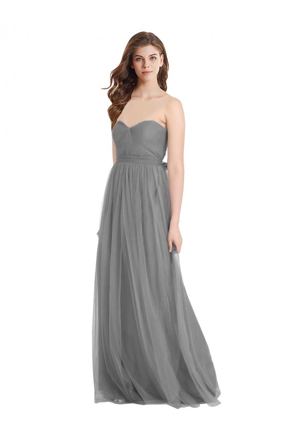 Sweetheart Long Tulle Slate Grey Sleeveless Bridesmaid Gown Victoria